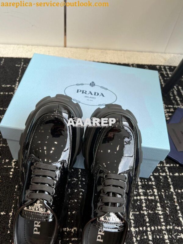 Replica Prada Monolith Patent Leather Lace-up Shoes 1E255N Black 9