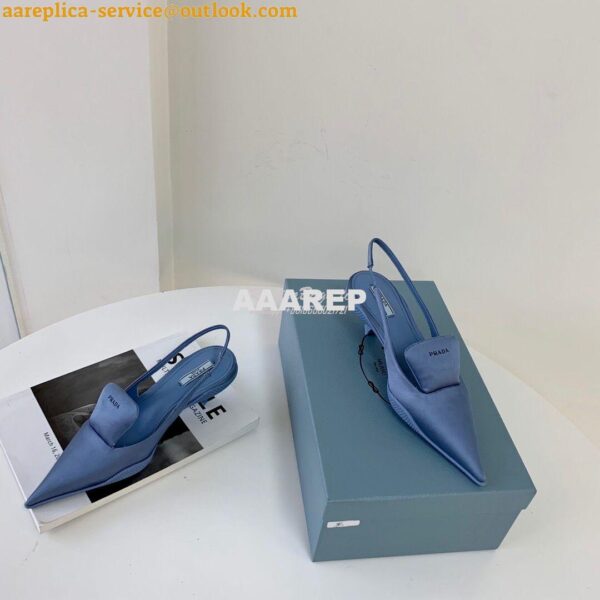 Replica Prada Nylon Gabardine Slingback Pumps 1I566M Blue 4