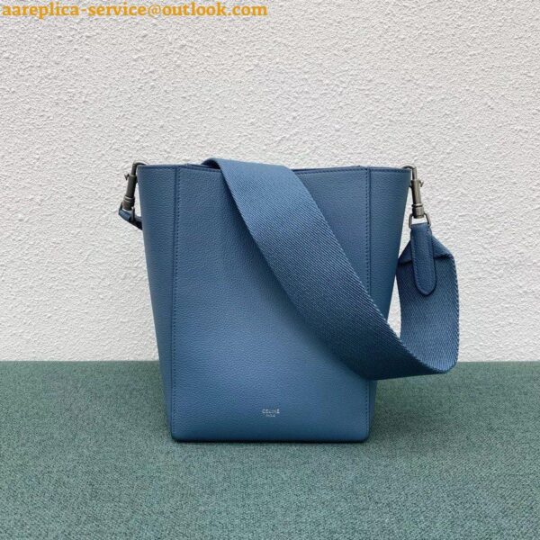 Replica Celine Sangle Small Bucket Bag In Slate Blue Calfskin 5