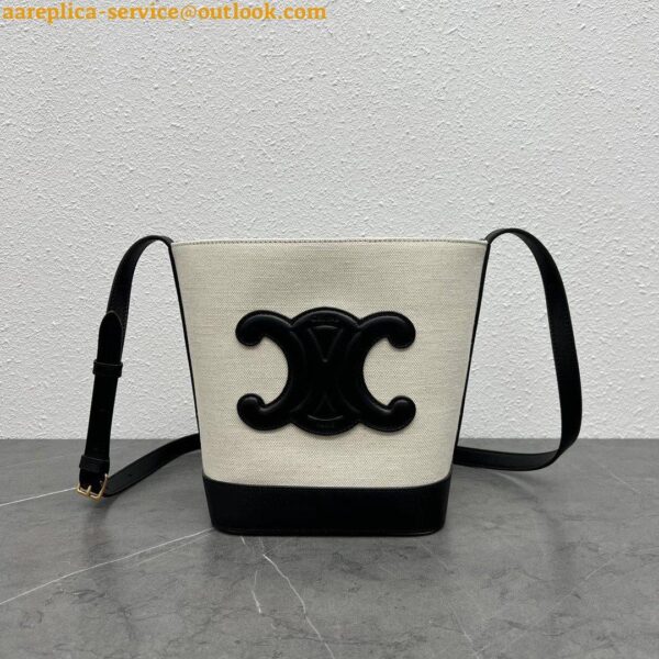 Replica Celine Small Bucket Cuir Triomphe In White Textile 4