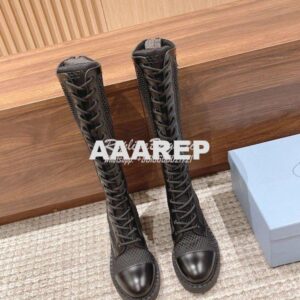 Replica Prada Brushed Leather And Mesh Boots 1W907M