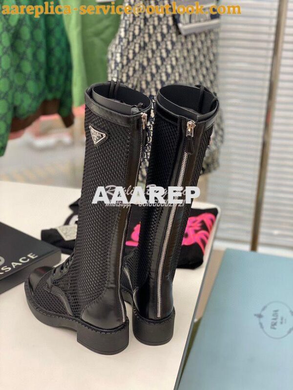 Replica Prada Brushed leather and mesh boots 1W907M Black 8