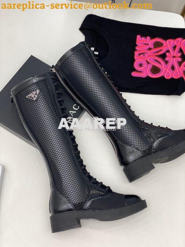 Replica Prada Brushed leather and mesh boots 1W907M Black 10