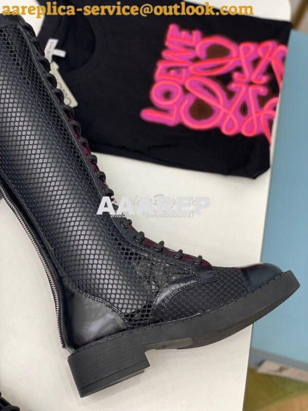 Replica Prada Brushed leather and mesh boots 1W907M Black 11