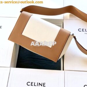 Replica Celine Medium Frame Bag in dark brown/white Shiny Smooth Calfs