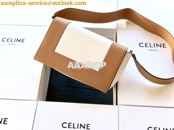 Replica Celine Medium Frame Bag in dark brown/white Shiny Smooth Calfs 3