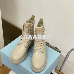 Replica Prada Brushed Leather And Nylon Boots 2UE011 Beige