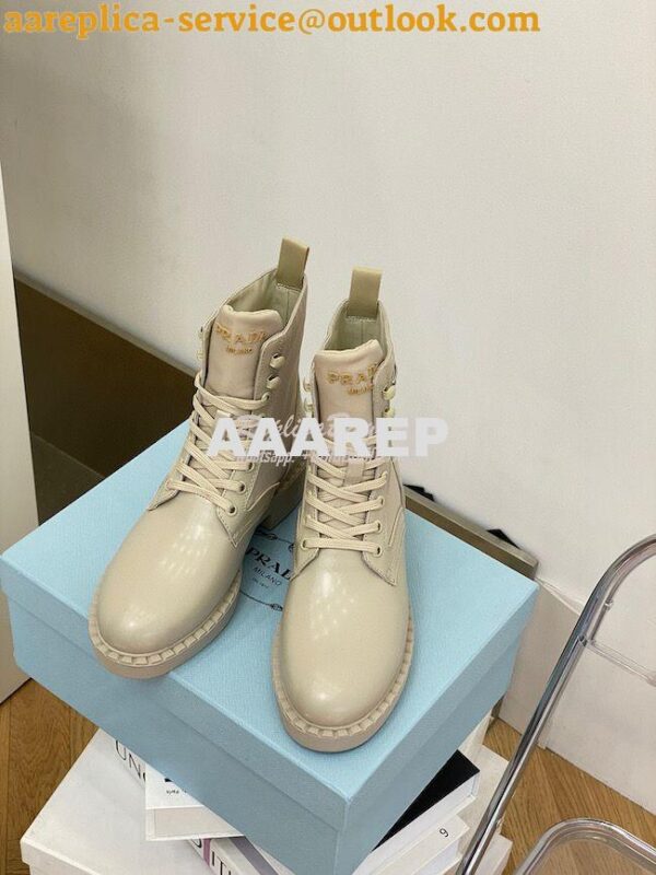 Replica Prada Brushed Leather And Nylon Boots 2UE011 Beige 3