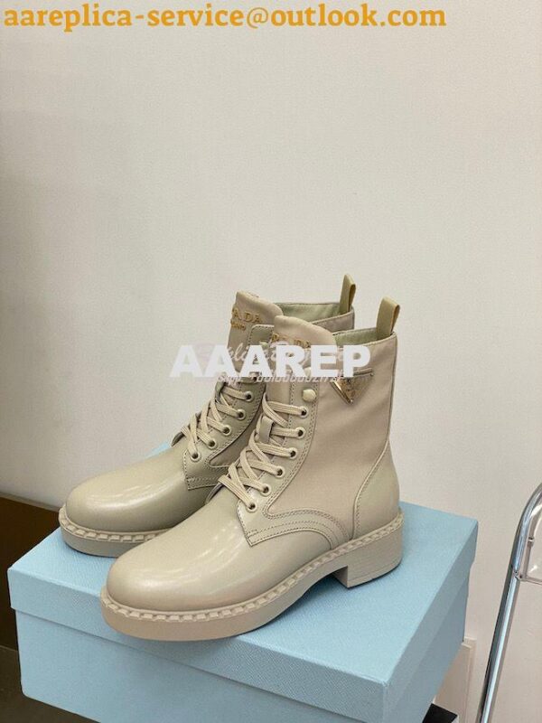 Replica Prada Brushed Leather And Nylon Boots 2UE011 Beige 4