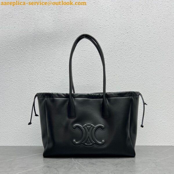 Replica Celine Cabas Drawstring Cuir Triomphe Bag in Black Calfskin 7