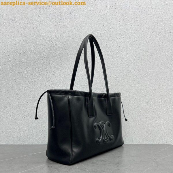 Replica Celine Cabas Drawstring Cuir Triomphe Bag in Black Calfskin 9