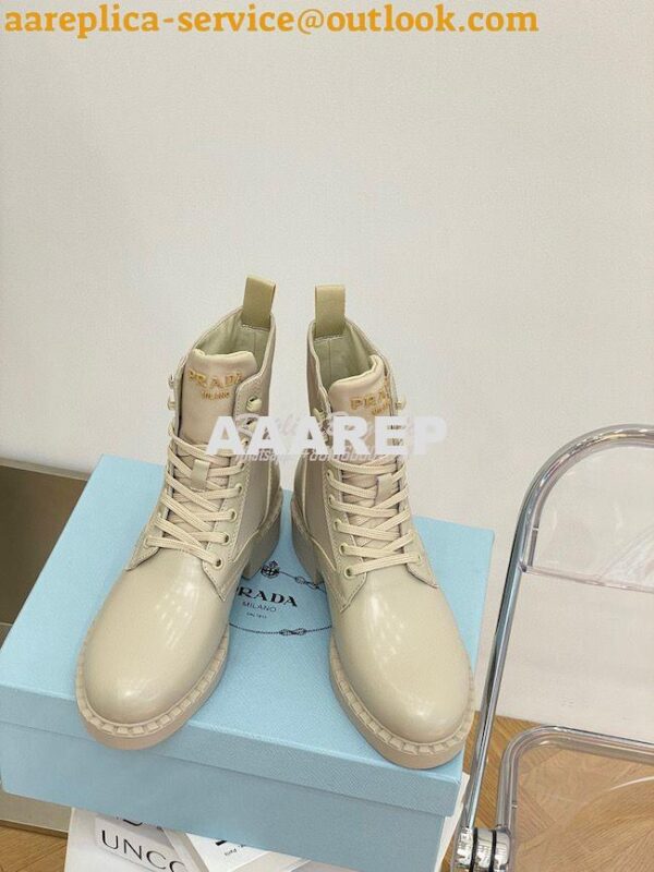 Replica Prada Brushed Leather And Nylon Boots 2UE011 Beige 8