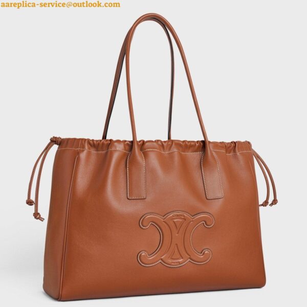 Replica Celine Cabas Drawstring Cuir Triomphe Bag in Brown Calfskin 3