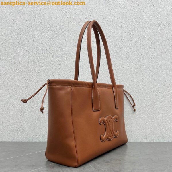 Replica Celine Cabas Drawstring Cuir Triomphe Bag in Brown Calfskin 5