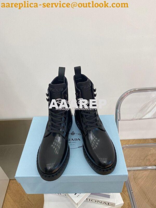 Replica Prada Brushed Leather And Nylon Boots 2UE011 Black 5