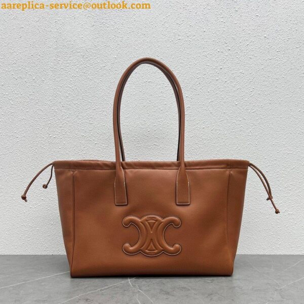 Replica Celine Cabas Drawstring Cuir Triomphe Bag in Brown Calfskin 13