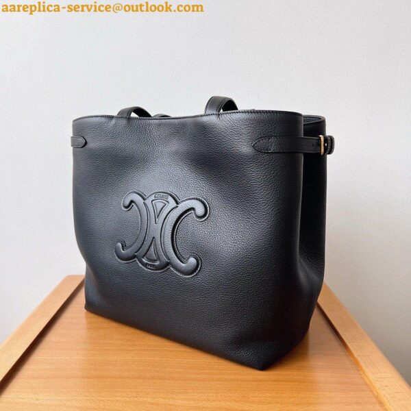 Replica Celine Medium Cabas Anais Cuir Triomphe Bag in Black Leather 10