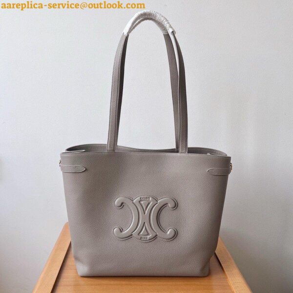 Replica Celine Medium Cabas Anais Cuir Triomphe Bag in Grey Leather 5