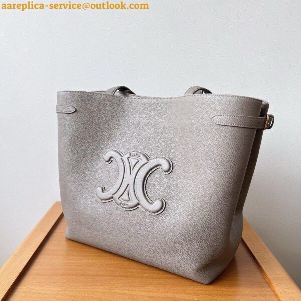 Replica Celine Medium Cabas Anais Cuir Triomphe Bag in Grey Leather 6