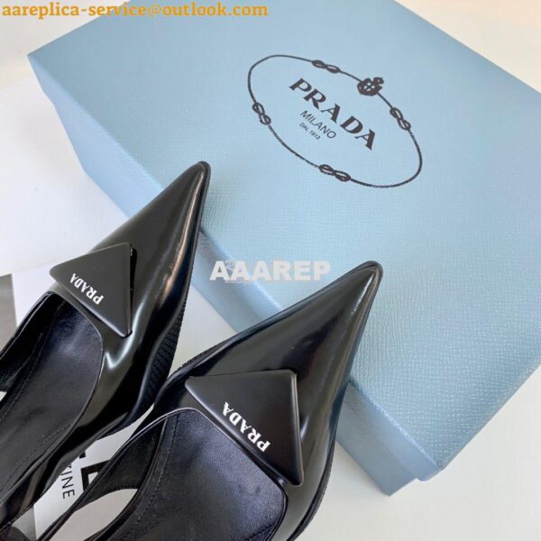 Replica Prada Brushed Leather Gabardine Slingback Pumps 1I588M Black 6