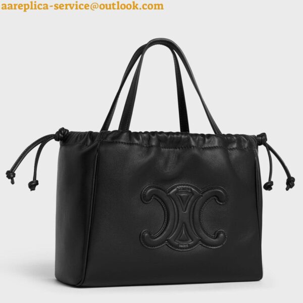 Replica Celine Small Cabas Drawstring Cuir Triomphe Bag in Black Calfskin 3