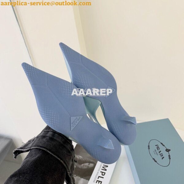 Replica Prada Brushed Leather Gabardine Slingback Pumps 1I588M Blue 9