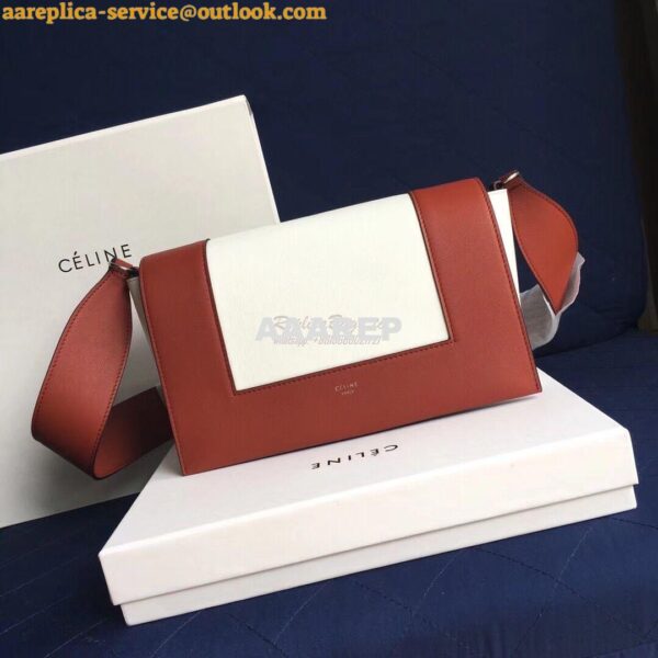 Replica Celine Medium Frame Shoulder Bag in Brown White Shiny Smooth C 8