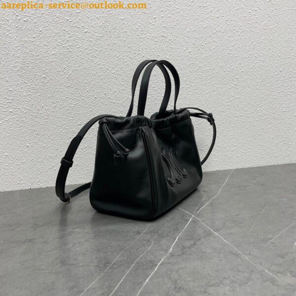 Replica Celine Small Cabas Drawstring Cuir Triomphe Bag in Black Calfskin 8