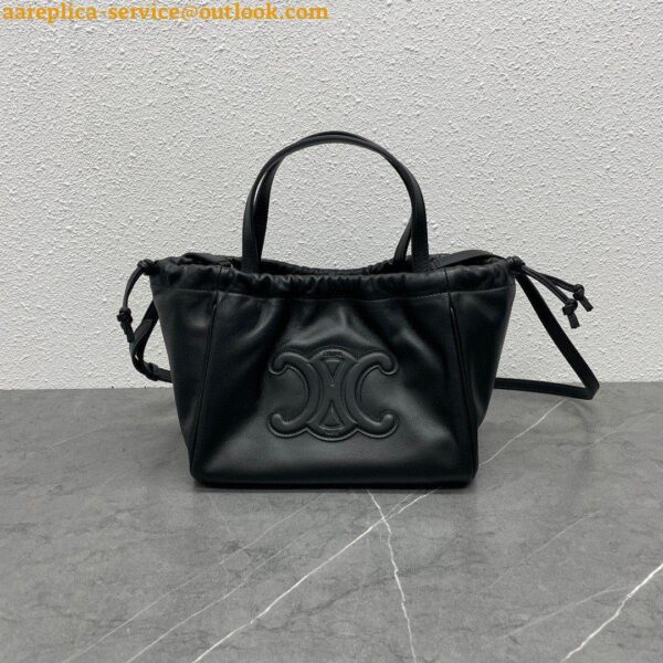 Replica Celine Small Cabas Drawstring Cuir Triomphe Bag in Black Calfskin 12