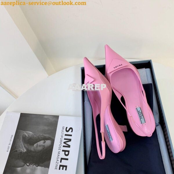 Replica Prada Brushed Leather Gabardine Slingback Pumps 1I588M Pink 8