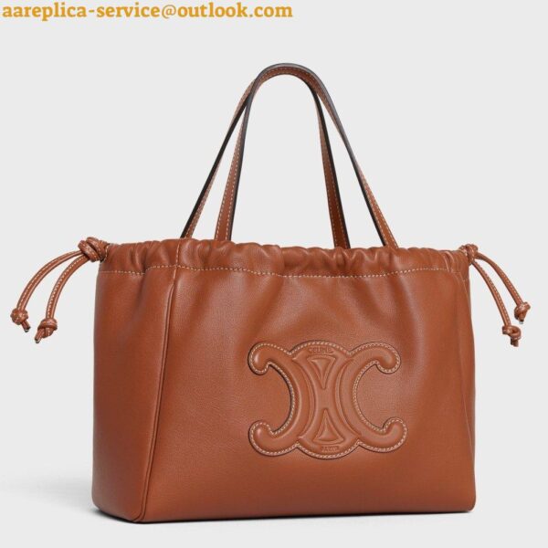 Replica Celine Small Cabas Drawstring Cuir Triomphe Bag in Brown Calfskin 3