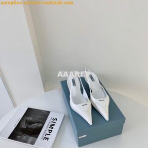 Replica Prada Brushed Leather Gabardine Slingback Pumps 1I588M White