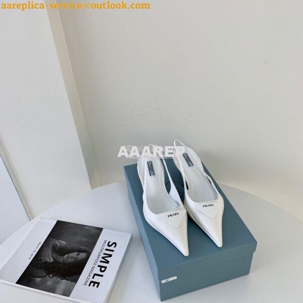 Replica Prada Brushed Leather Gabardine Slingback Pumps 1I588M White