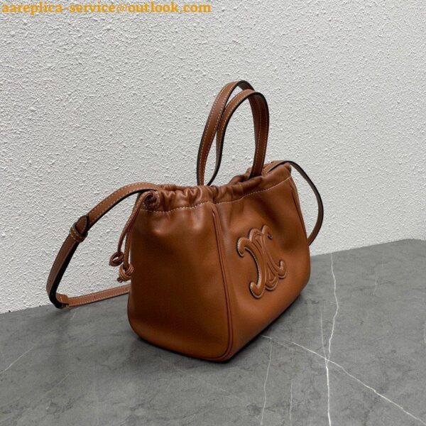 Replica Celine Small Cabas Drawstring Cuir Triomphe Bag in Brown Calfskin 13