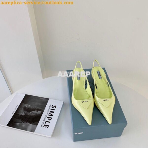 Replica Prada Brushed Leather Gabardine Slingback Pumps 1I588M Yellow 3