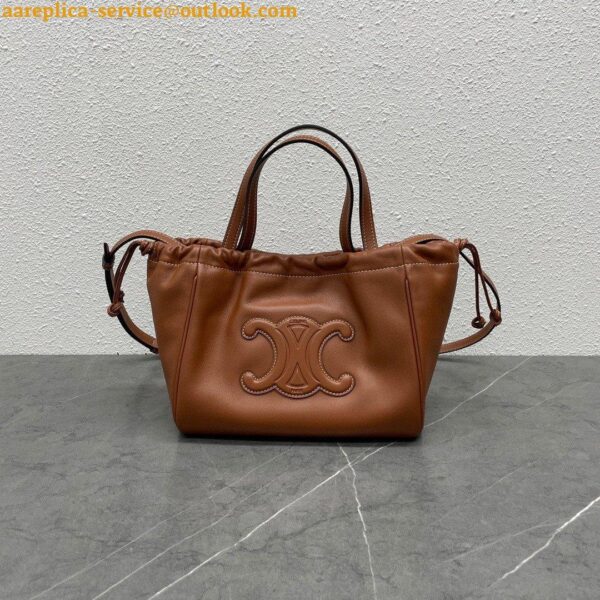 Replica Celine Small Cabas Drawstring Cuir Triomphe Bag in Brown Calfskin 14