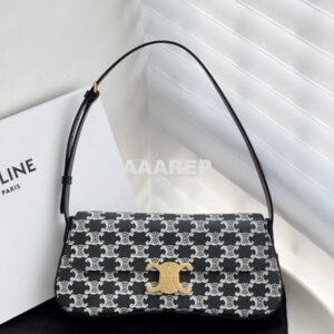 Replica Celine Medium Lola Bag In Triomphe Canvas Two-tone 115533 Blac