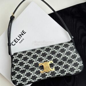 Replica Celine Medium Lola Bag In Triomphe Canvas Two-tone 115533 Blac 2