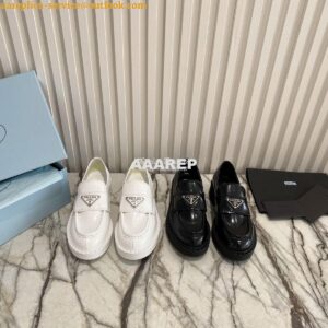 Replica Prada Brushed Leather Loafers 1D246M White