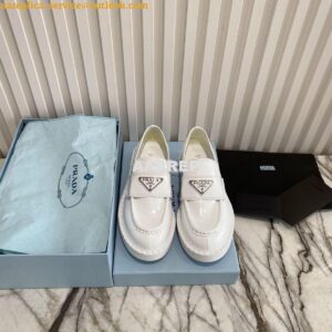 Replica Prada Brushed Leather Loafers 1D246M White 2