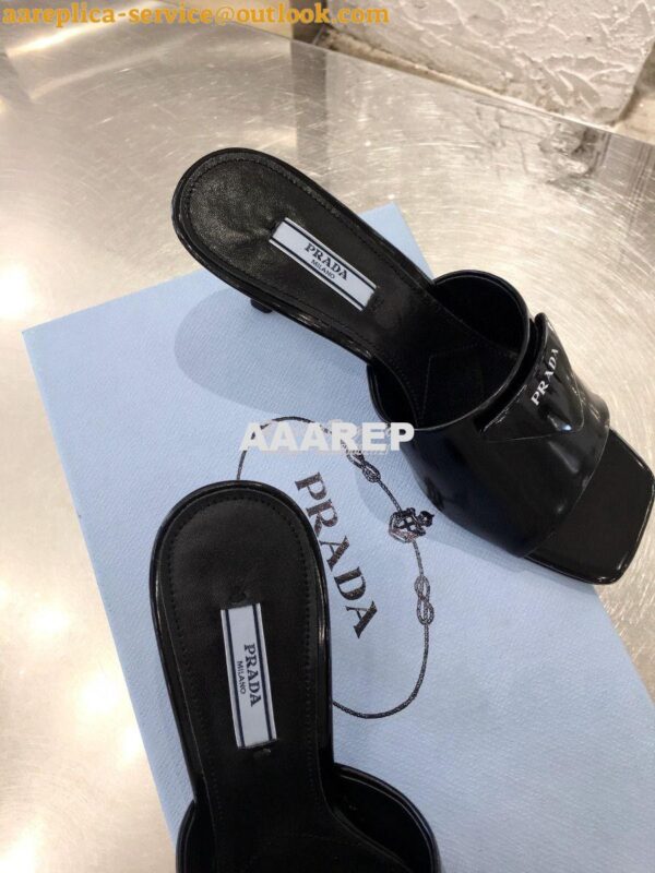 Replica Prada Brushed Leather Mid-heeled Slides 1XX590 Black 5