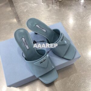 Replica Prada Brushed Leather Mid-heeled Slides 1XX590 Blue