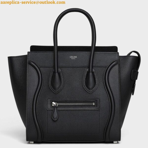 Replica Celine Micro Luggage Tote Bag In Black Drummed Calfskin 4