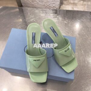 Replica Prada Brushed Leather Mid-heeled Slides 1XX590 Green