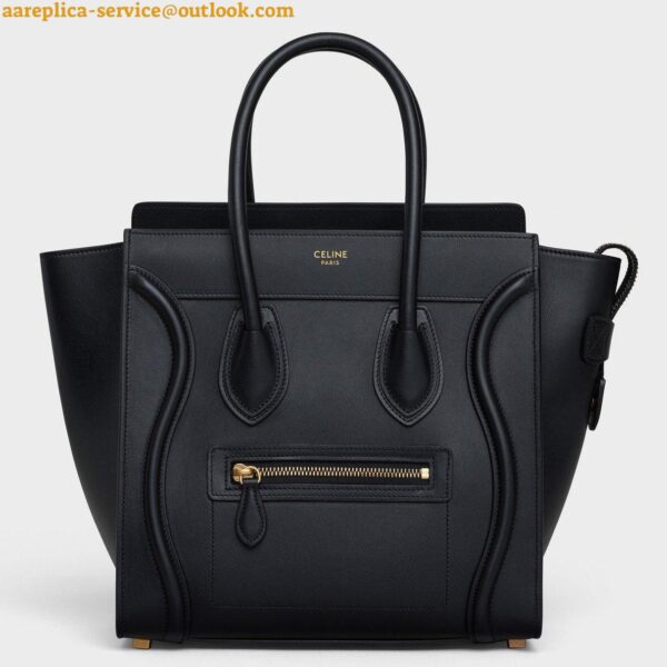 Replica Celine Micro Luggage Tote Bag In Black Smooth Calfskin 3