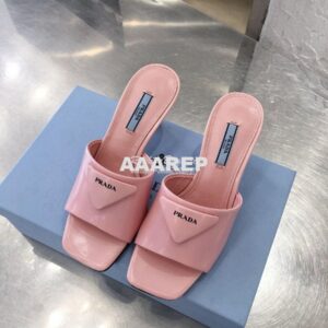 Replica Prada Brushed Leather Mid-heeled Slides 1XX590 Pink