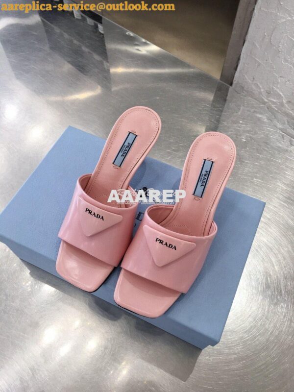 Replica Prada Brushed Leather Mid-heeled Slides 1XX590 Pink