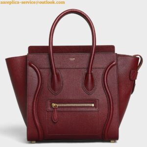 Replica Celine Micro Luggage Tote Bag In Dark Red Drummed Calfskin