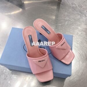 Replica Prada Brushed Leather Mid-heeled Slides 1XX590 Pink 2