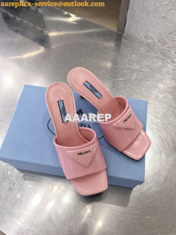 Replica Prada Brushed Leather Mid-heeled Slides 1XX590 Pink 2